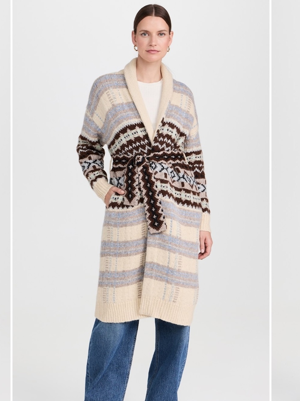 Lingua Franca Bianca Plaid Fair Isle Robe Wrap Sweater XS